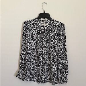 LOFT Black and White Leopard Print Button-Down Blouse